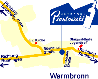 Getränke Piastowski - Lage in Warmbronn